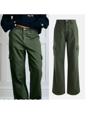 Dairy Boy Cargo High Rise Straight Leg Pant Moss Olive Green Cotton